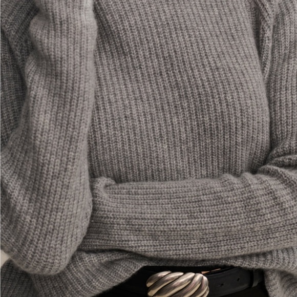 JENNI KAYNE Cashmere Fisherman Sweater Gray Crewneck Minimal Preppy Women's SM - Picture 6 of 12